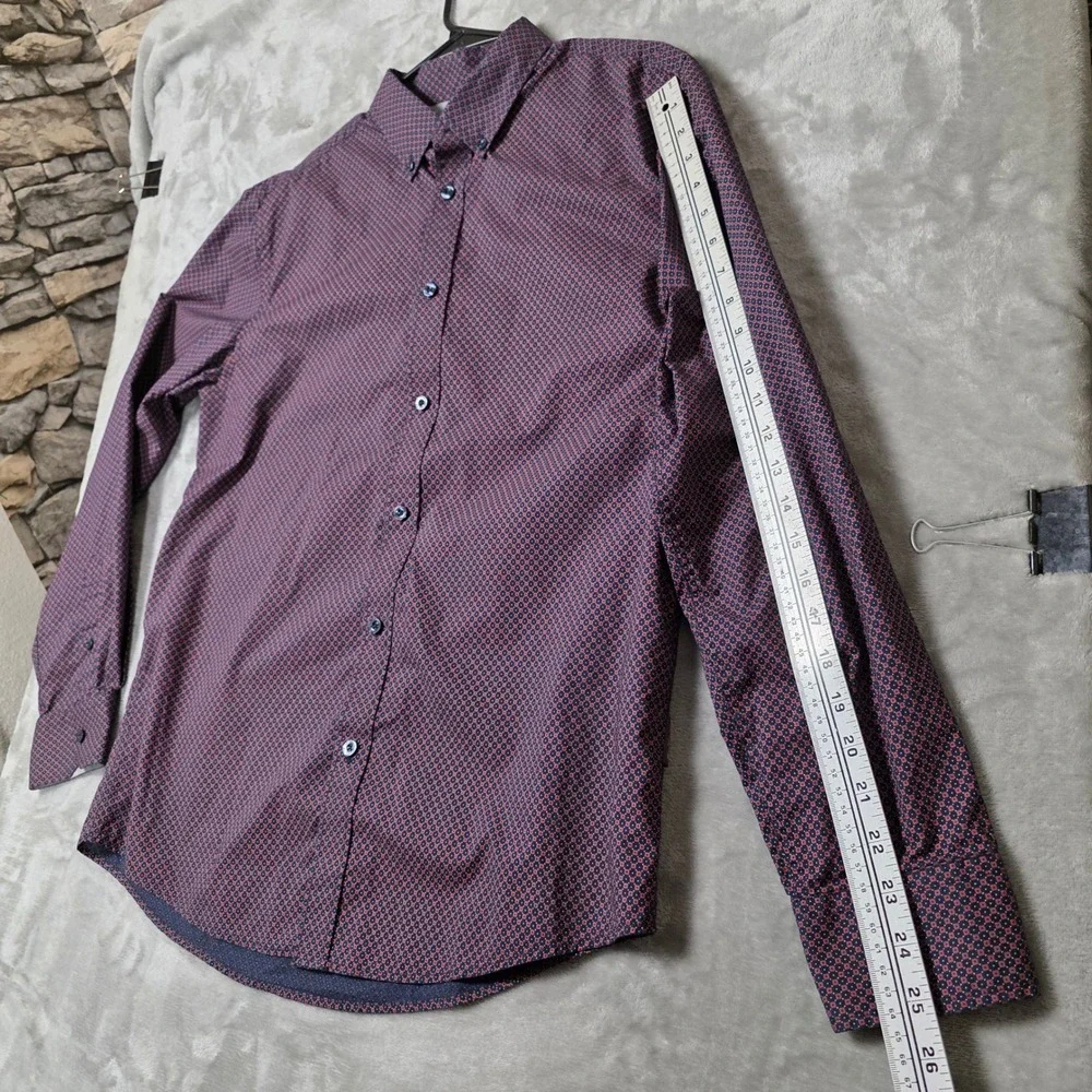 Ben Sherman Button Down Geometric Split Spot Print Mens M Red Navy Office Casual